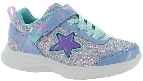 Sparkly girls' sneaker with a bright purple star on the side